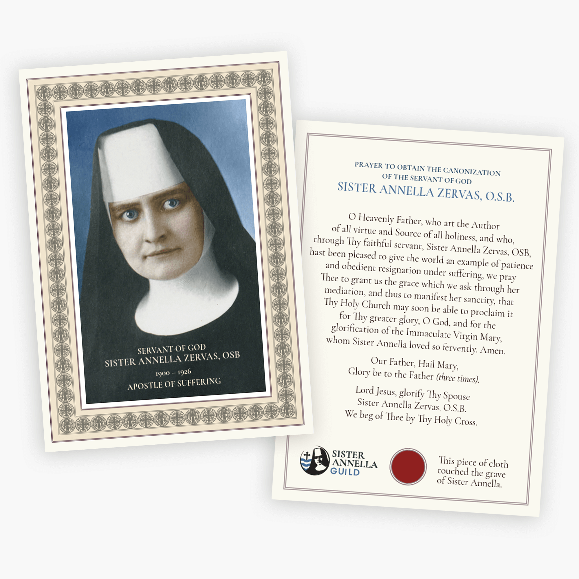 Decorative Sister Annella Prayer Card with Relic (Printed)