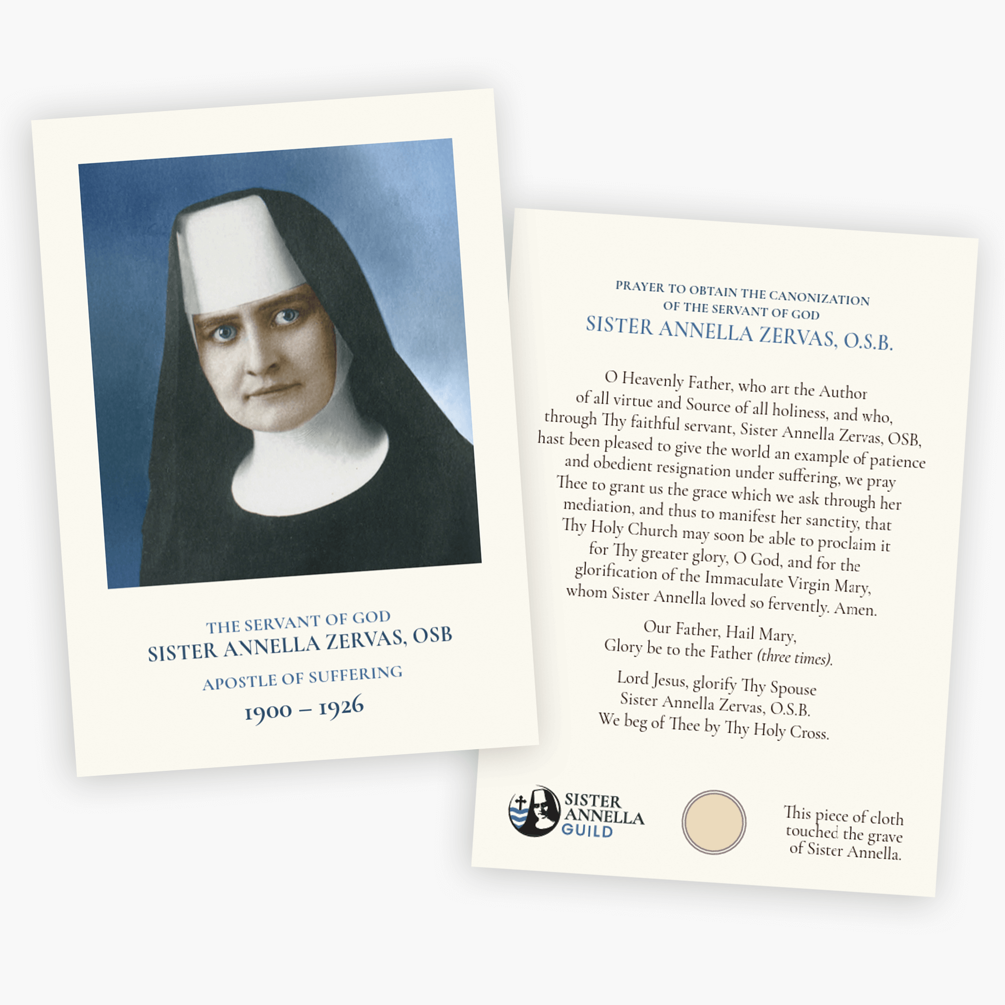 Simple Sister Annella Prayer Card with Relic (Printed)